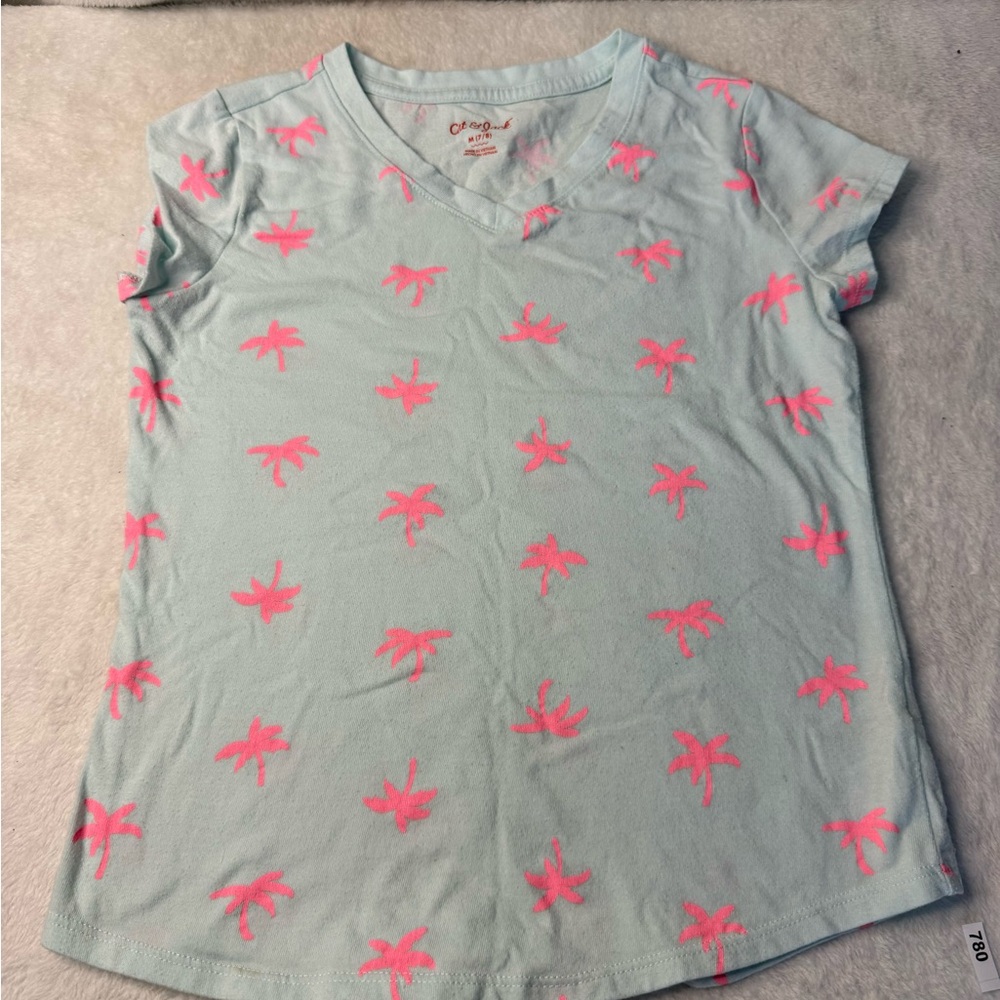 Cat & Jack Light Blue Tee with Pink Palm Tree Accents